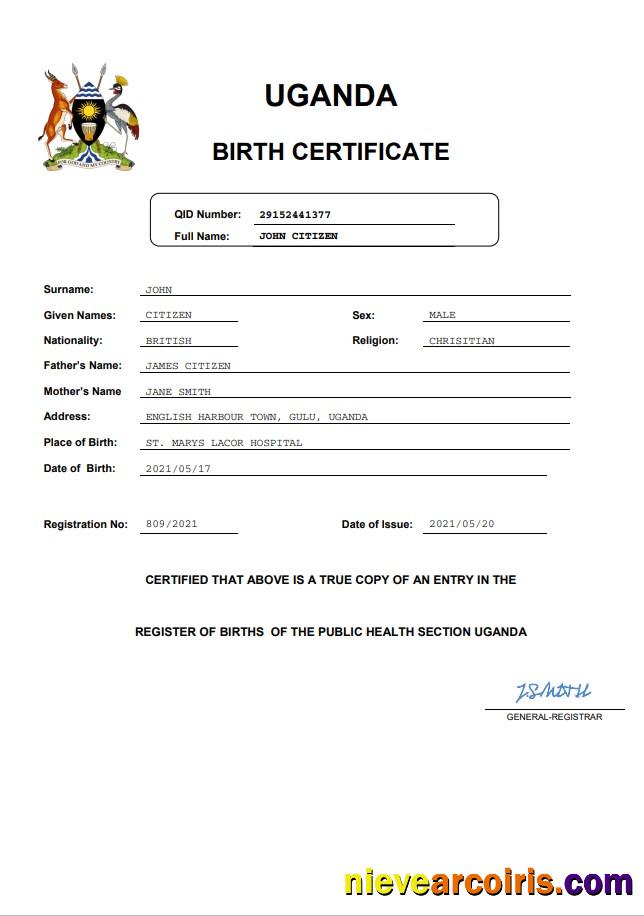 Uganda birth certificate